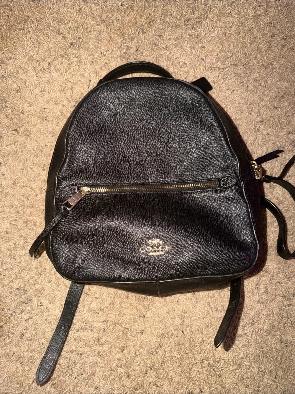 Coach Black Leather Compact Backpack with Gold Logo